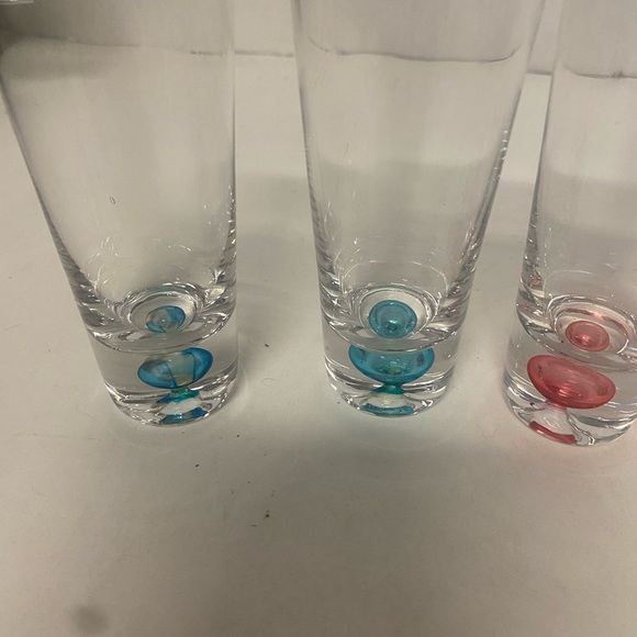 Clear Tall Cordial Shot Glasses, Colorful teardrop bottom. Set of 6 - Picture 2 of 9